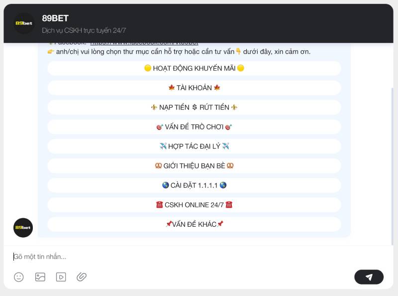 Liên Hệ 2 Liên hệ 89Bet qua CSKH trực tuyến